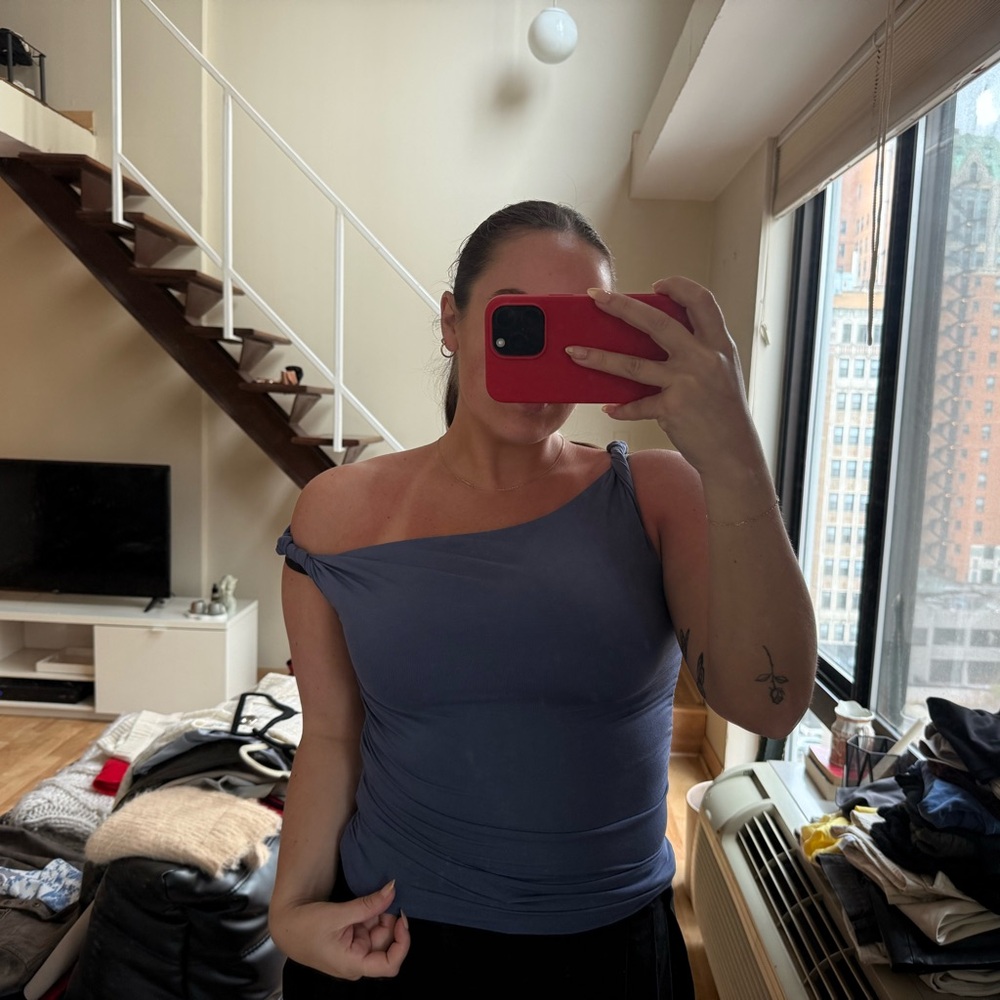 Zara One-Shoulder Blue Tank Top
